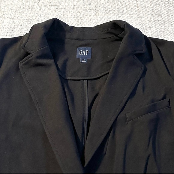 GAP Black Ponte Blazer Knit Suit Jacket Stretch Buttons Pockets Collar Women M - Picture 2 of 15